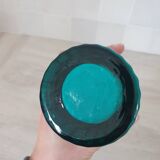 Curved turquoise blue blown glass soliflore vase