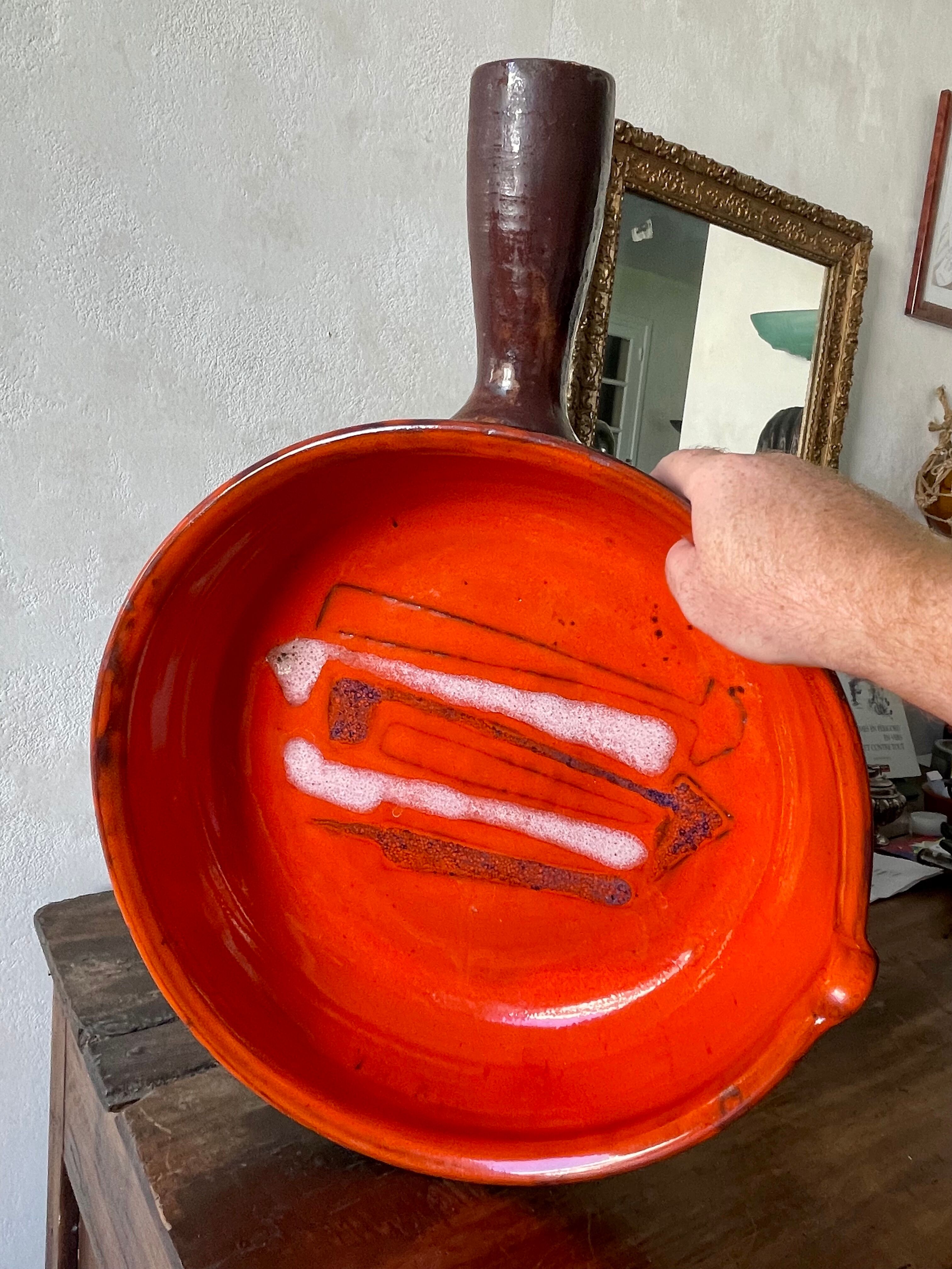 Very large ceramic frying pan by Juliette Derel, circa 1960