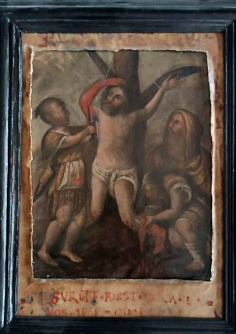 Antique painting on copper - 18th century - Martyrdom of Saint Bartholomew