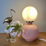 Vintage table lamp in pink ceramic and white opaline