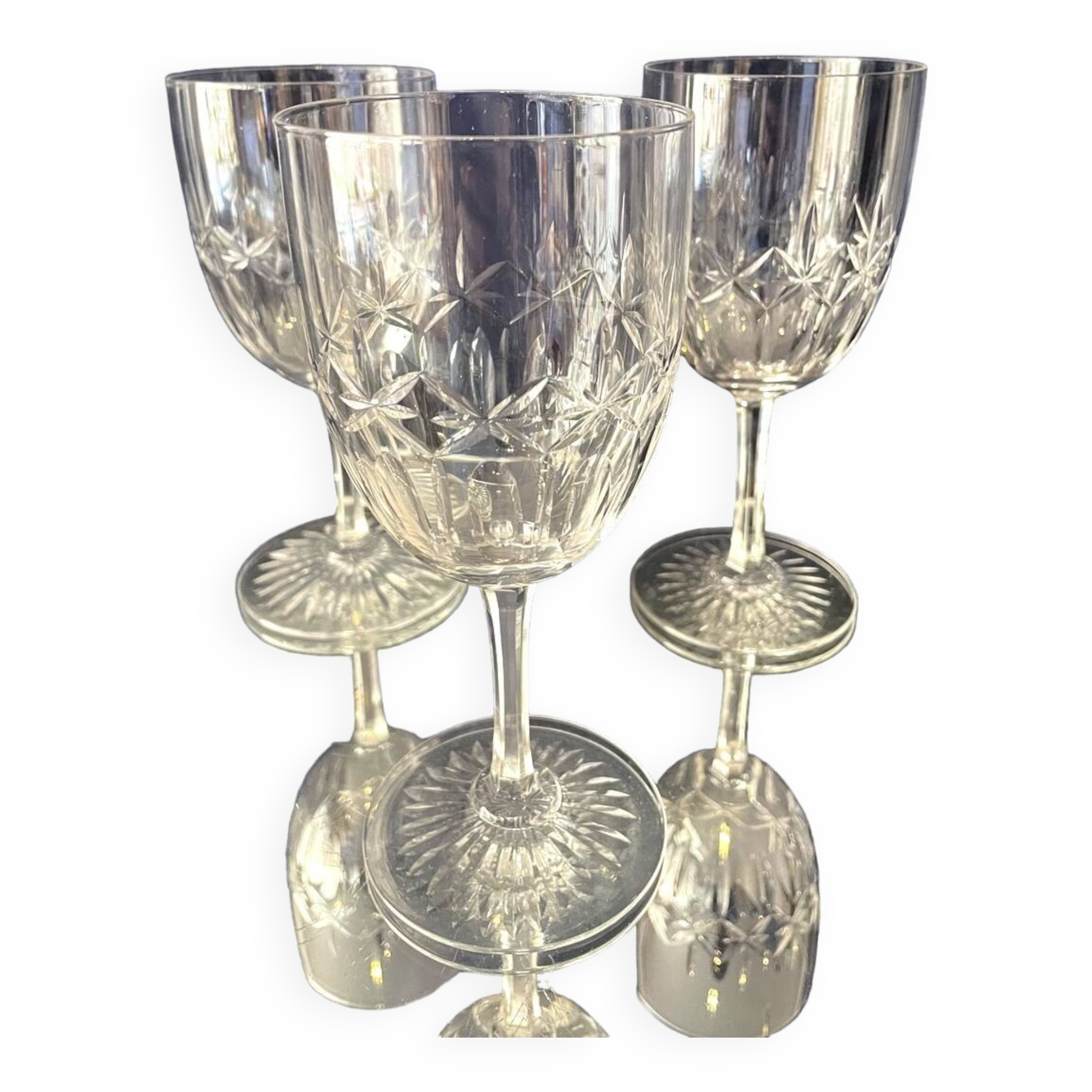 Set of 3 cut crystal water or wine glasses