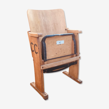 Chaise de cinéma 1920 en bois et skai