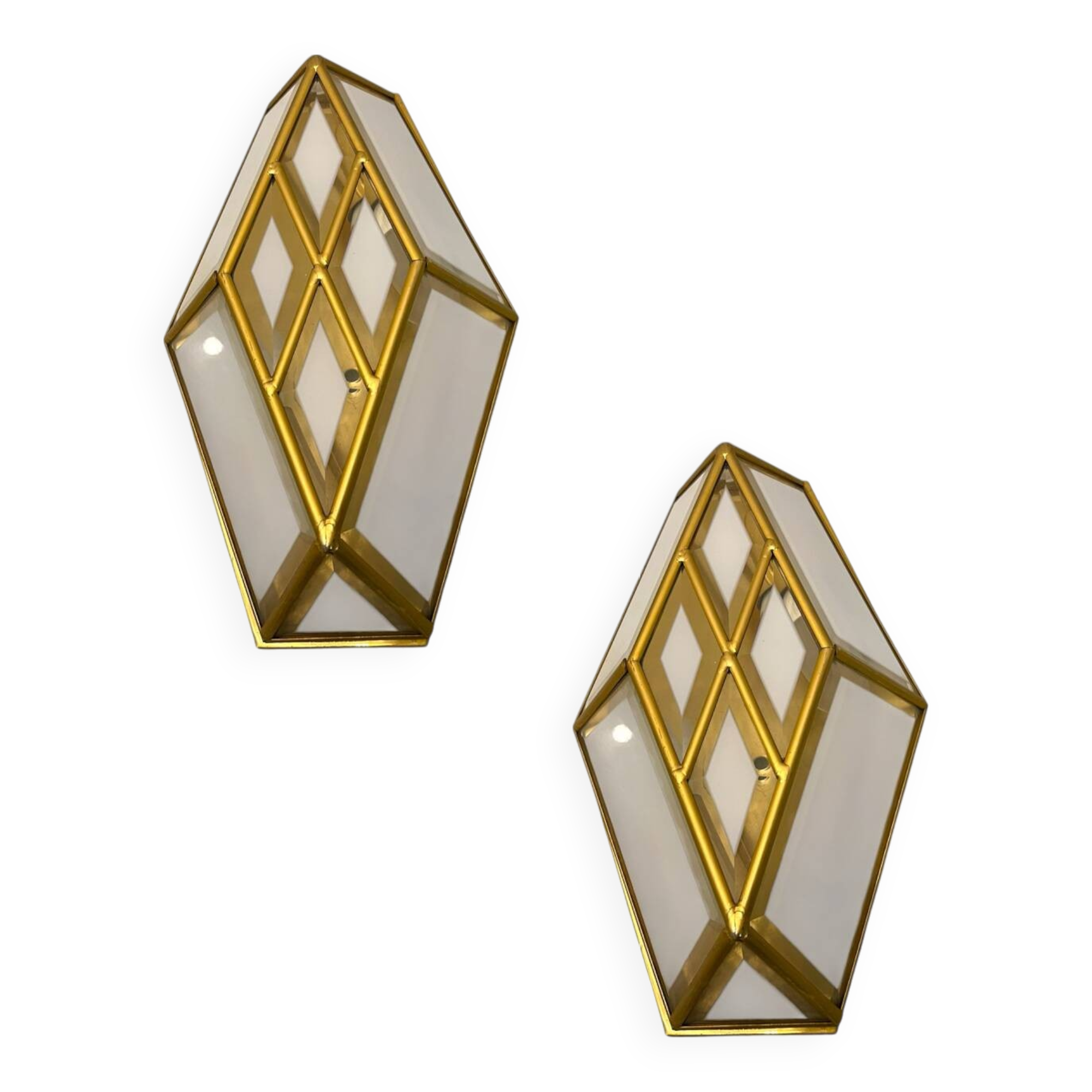 Brass Glass Sconces Set of 2 1970’s