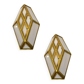 Brass Glass Sconces Set of 2 1970’s