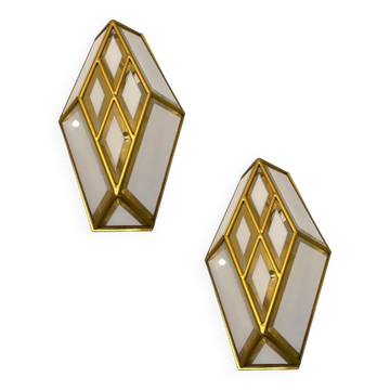 2 appliques en laiton et verre, années 1970