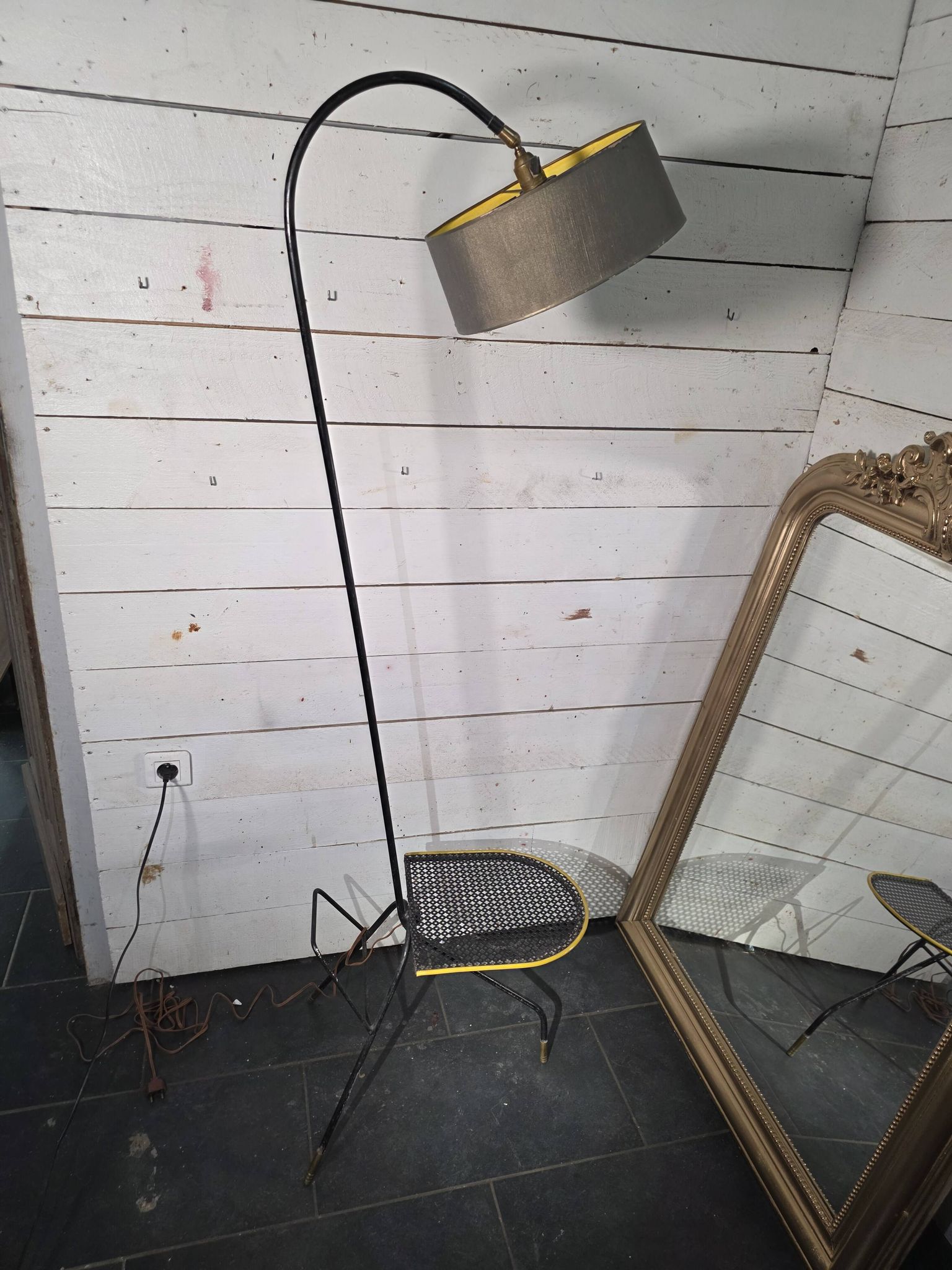 Tripod floor lamp in Matégot style from the 1950s.