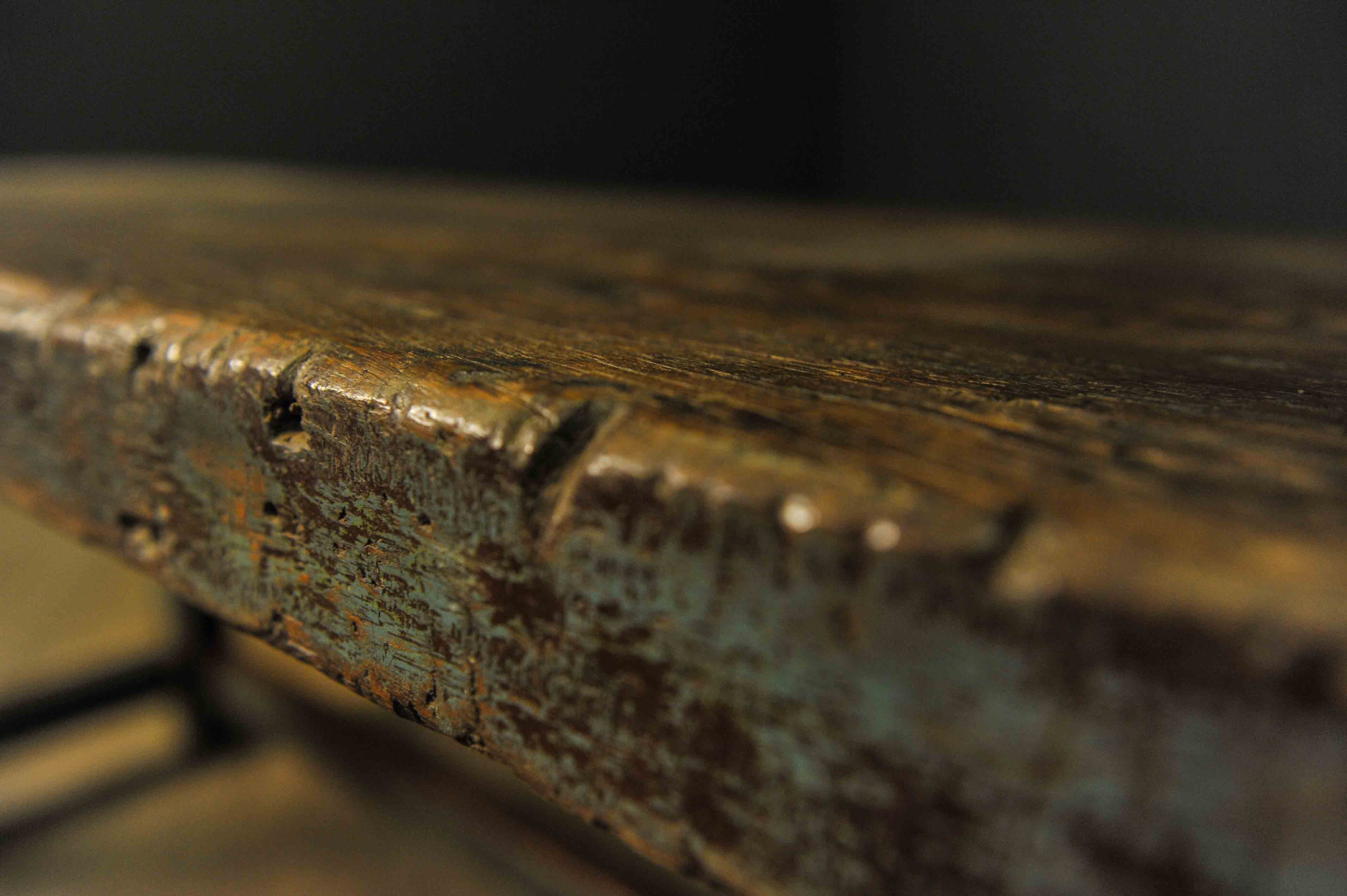 Blue weathered massive teak table