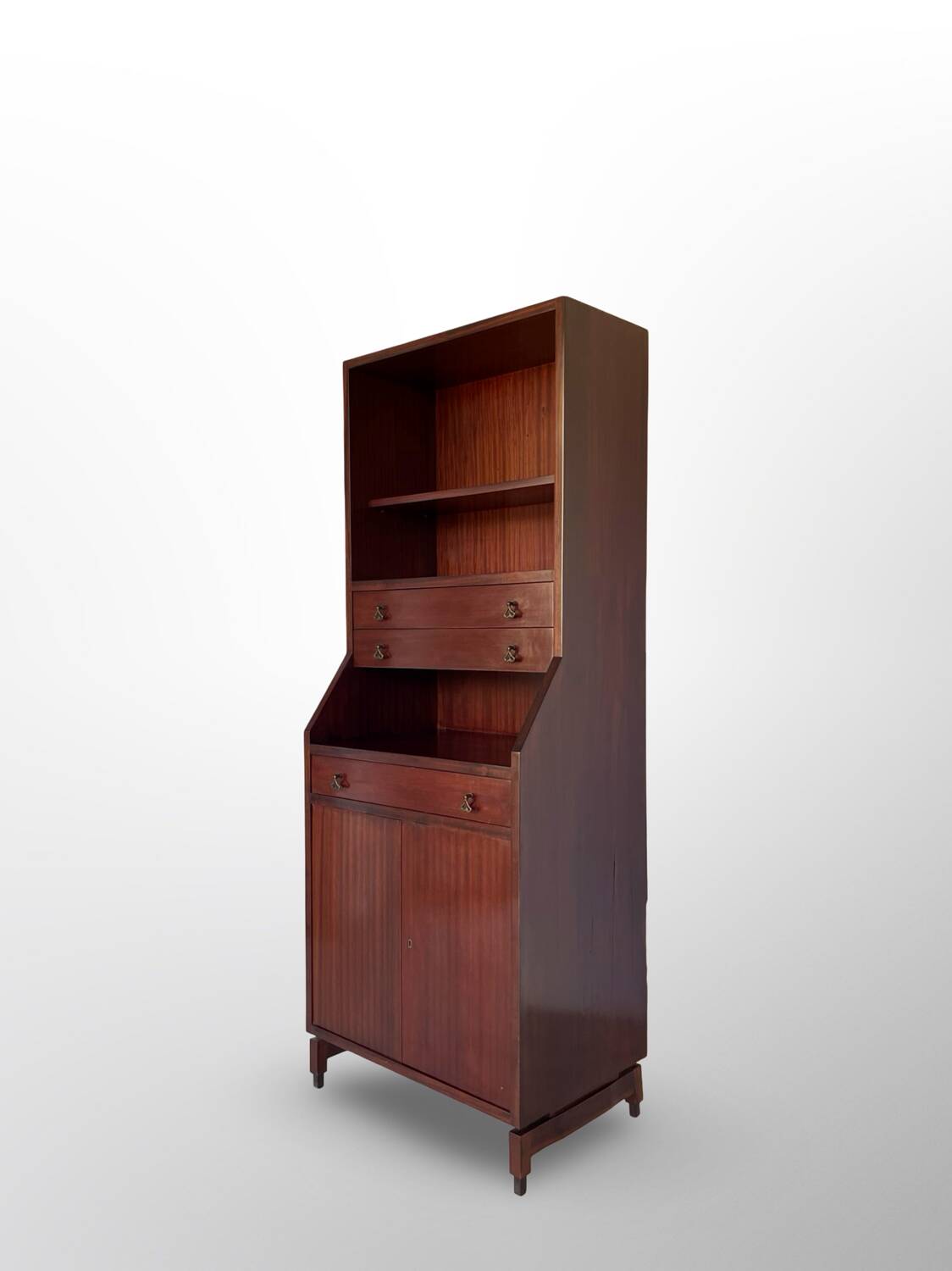 Bibliothèque italienne en bois et placage d'acajou, années 1960.