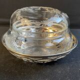 Engraved crystal bonbonnière and openwork silver basket in Louis XVI style