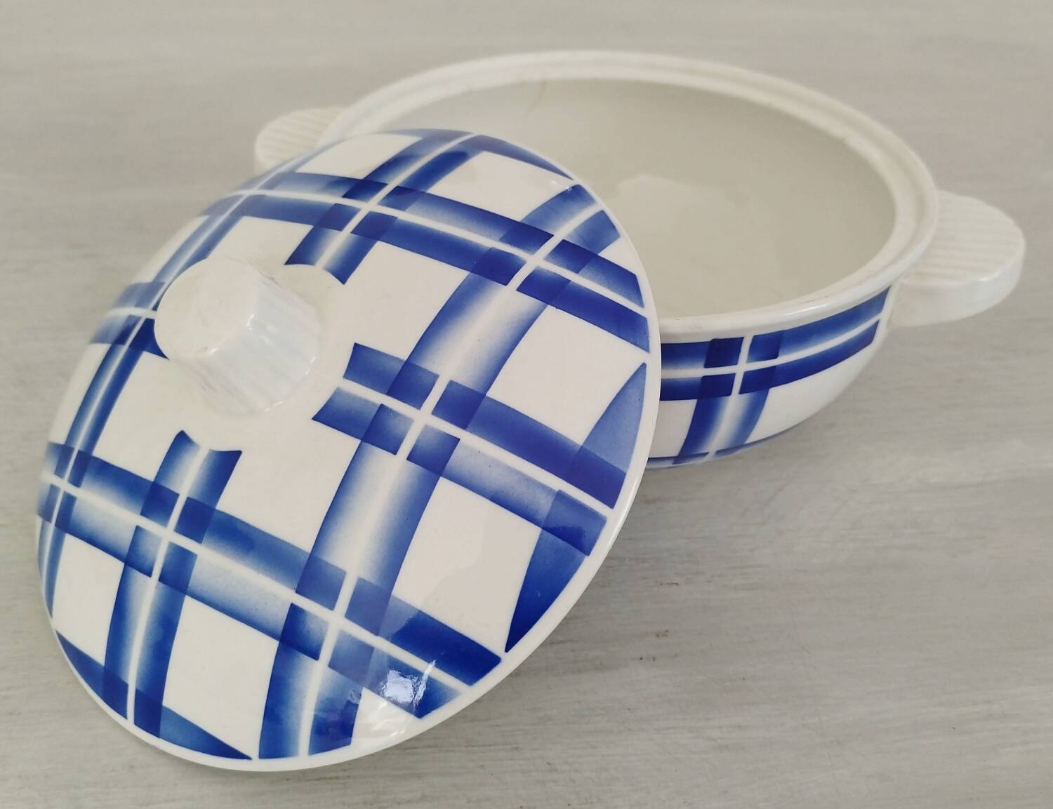 Vegetable Tureen Old Opaque Porcelain Badonviller Vintage Blue Tiles Decor