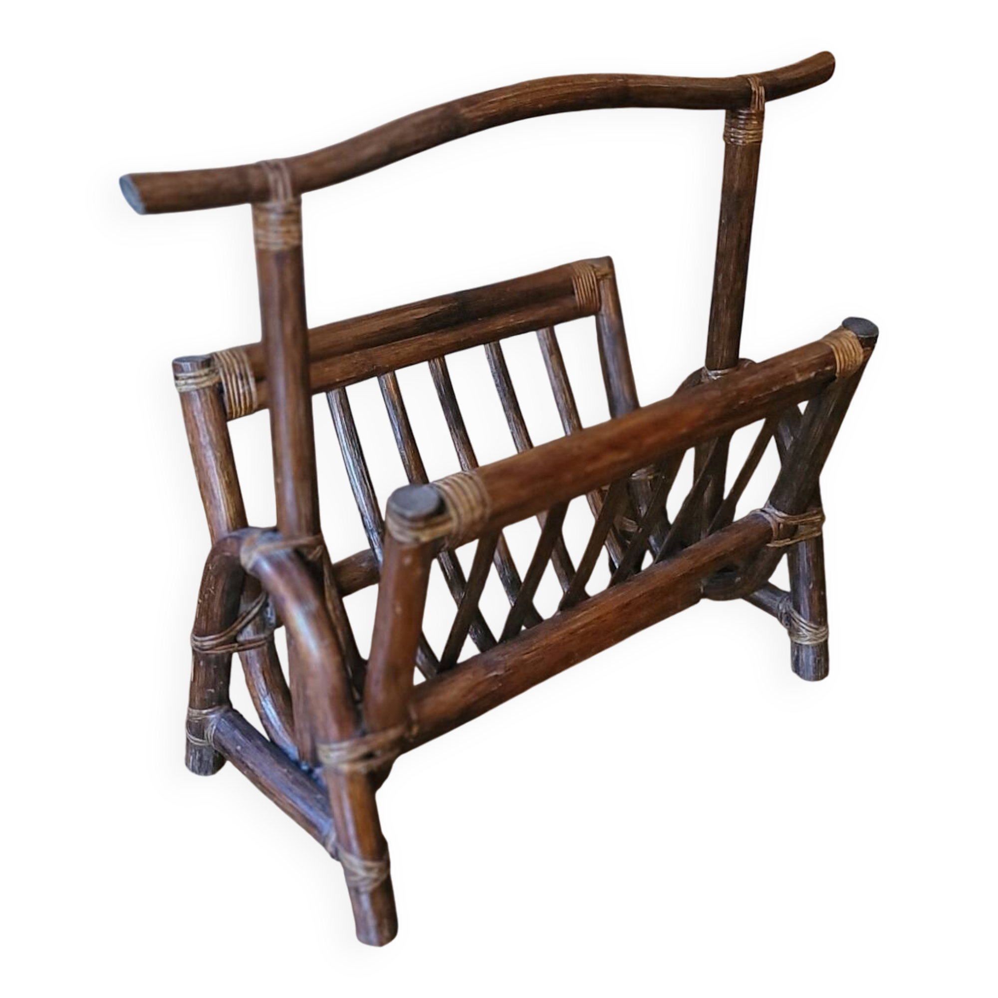 Vintage rattan magazine rack