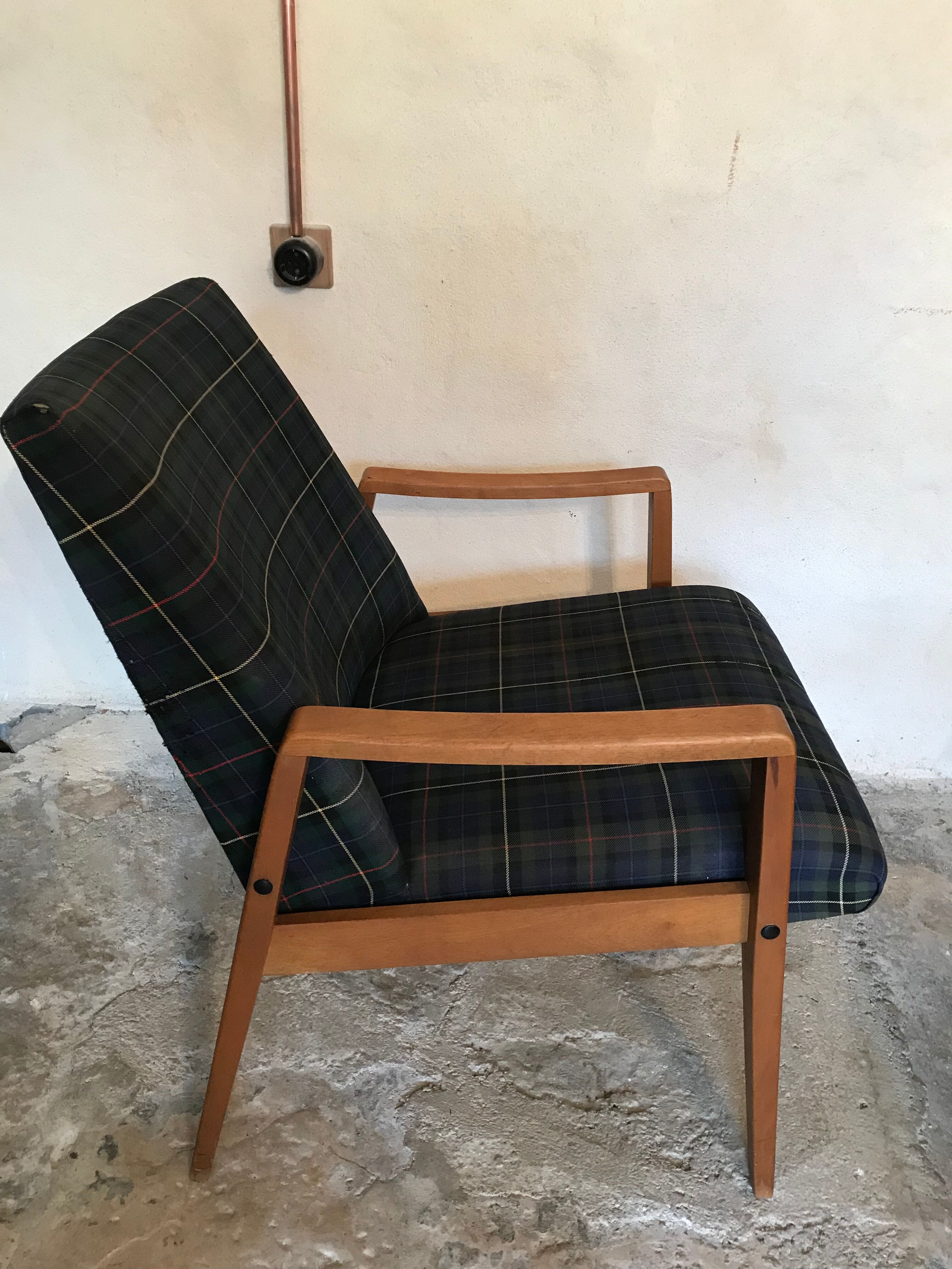 Vintage armchair 1960's Scandinavian style and Scottish fabric