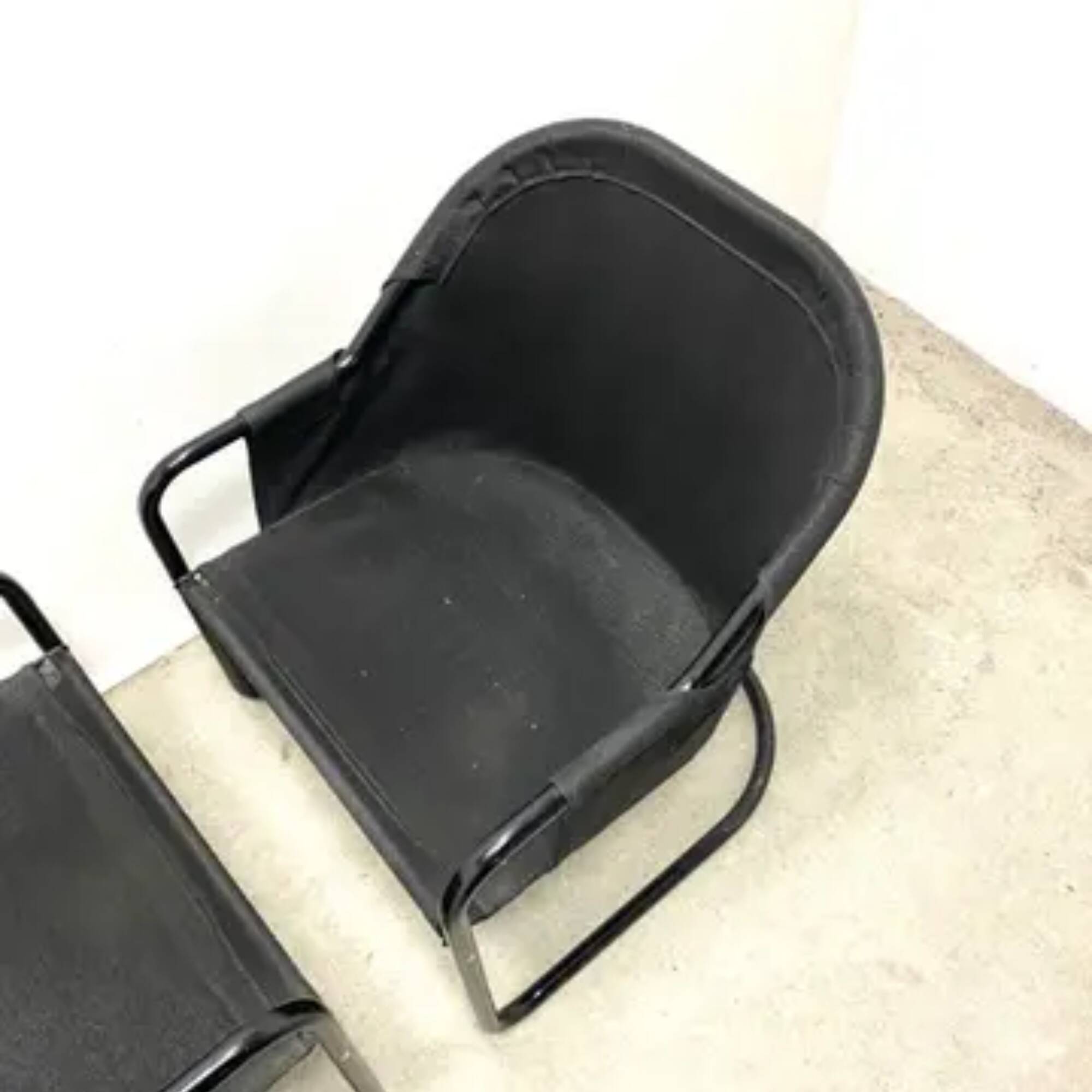 Retro FIAM armchairs Italy 1980s – black metal frame & green upholstery (set of 2)