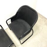 Retro FIAM armchairs Italy 1980s – black metal frame & green upholstery (set of 2)