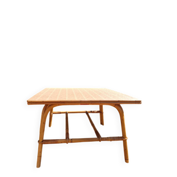 Table basse rotin 1960 signée