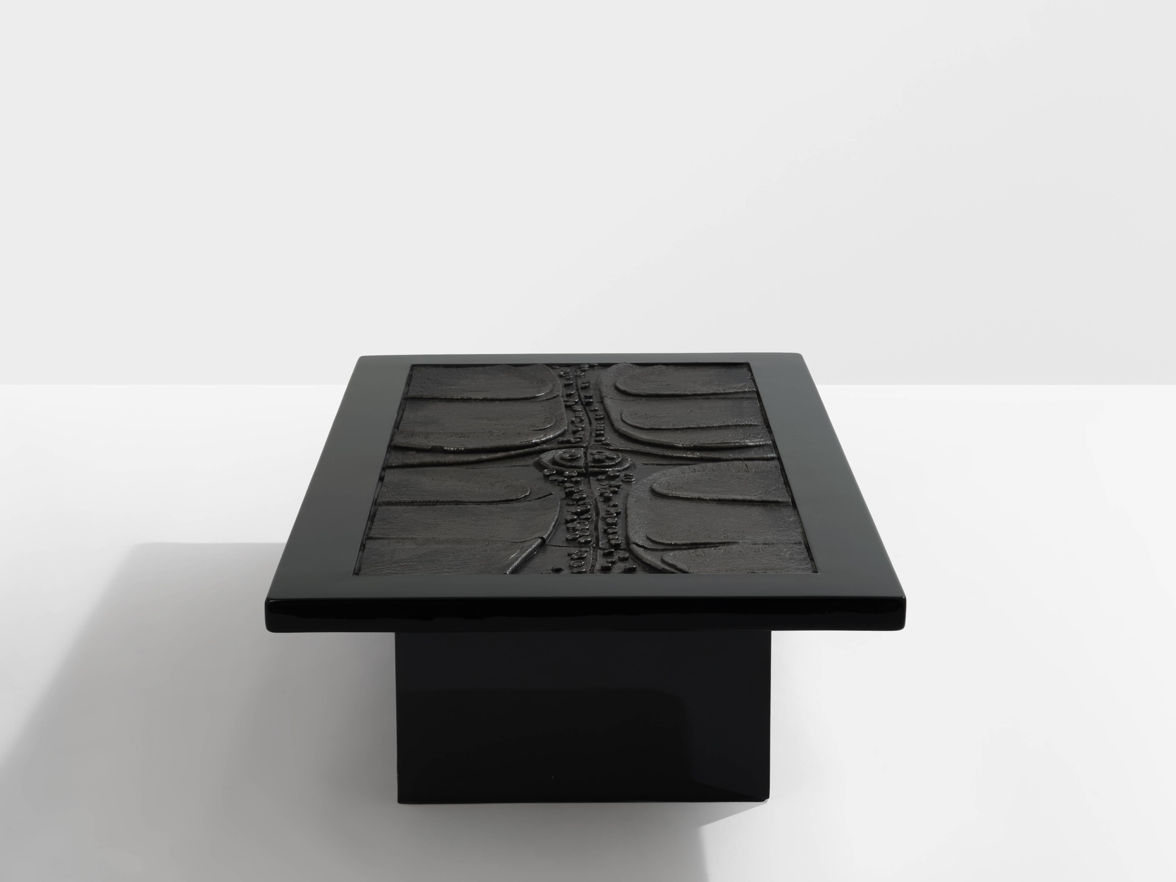 Brutalist Belgian ceramic lacquer coffee table Erik Deforce 1977