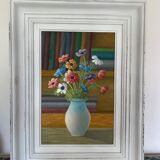Old painting bouquet of anemones