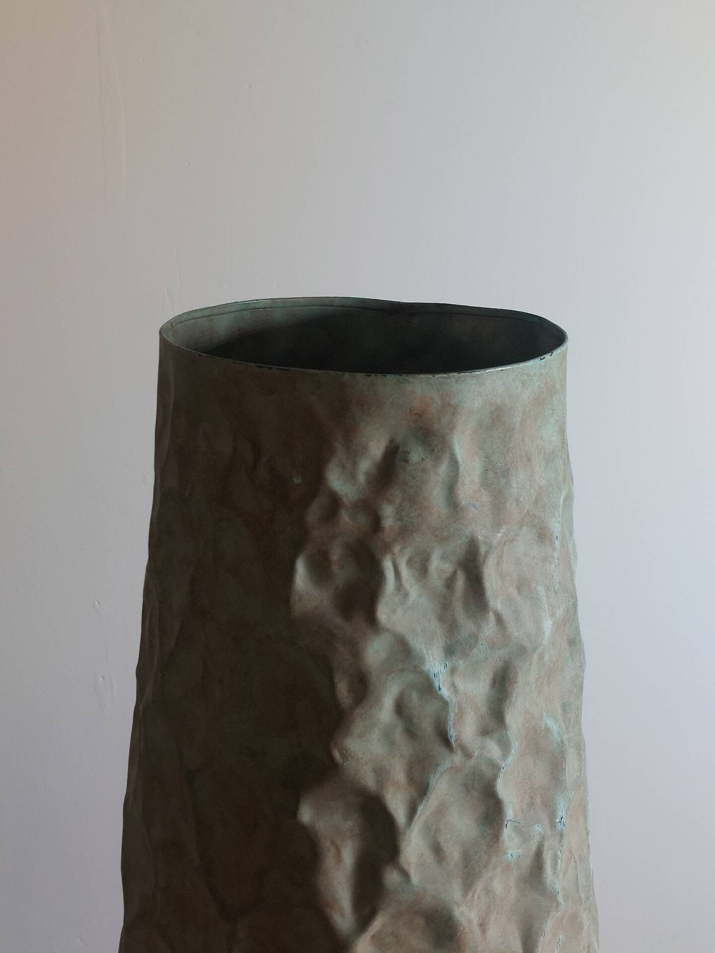 Exceptional vintage dented decor brutalist umbrella stand