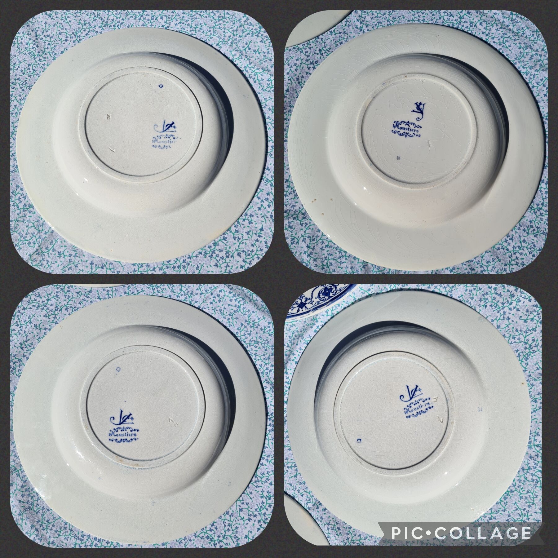 Set of 4 old hollow plates vieillard bordeaux model moustiers