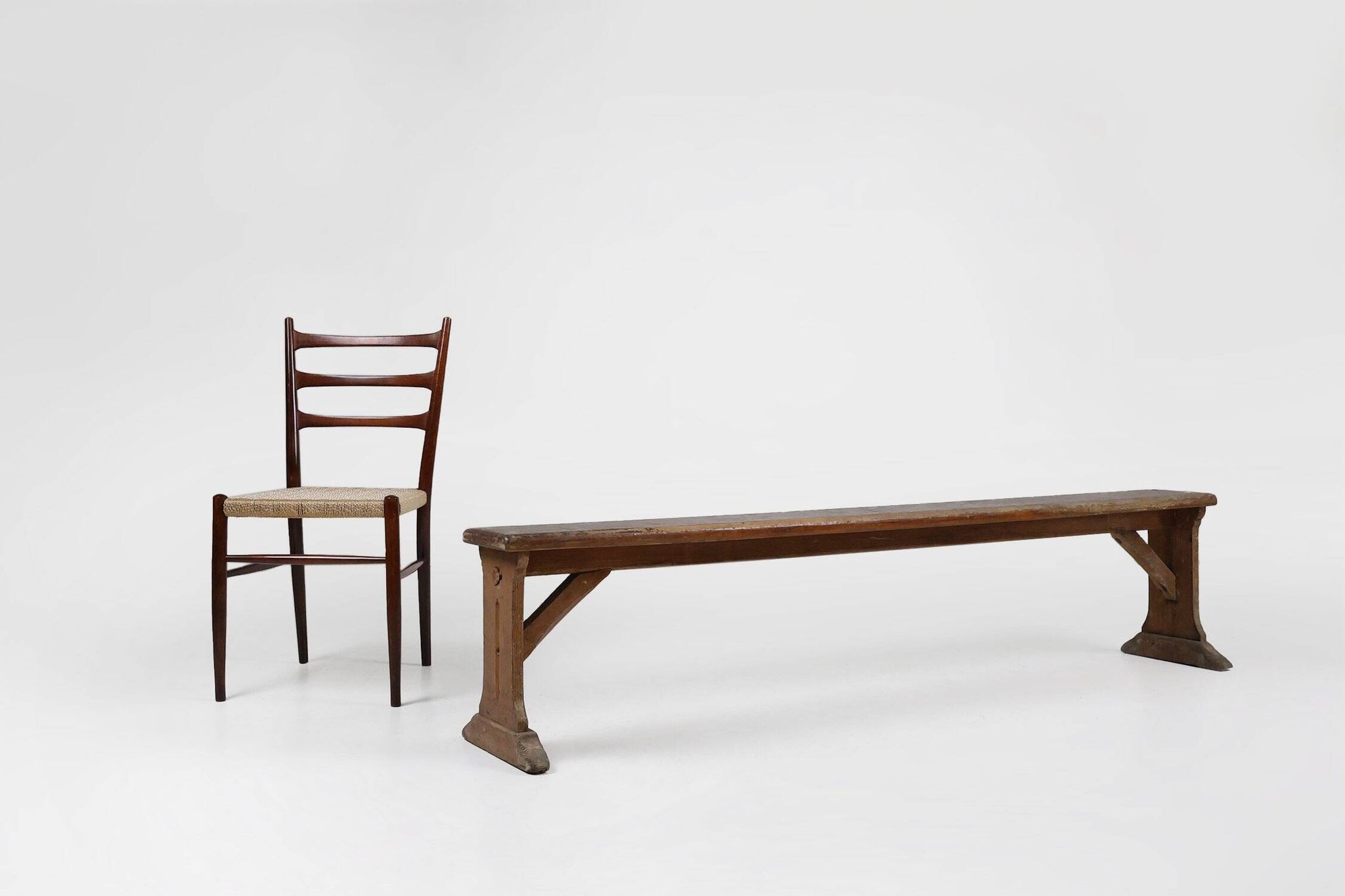 Rustic French Bench in Oak with Carvings and Nice Patina, 1850s
