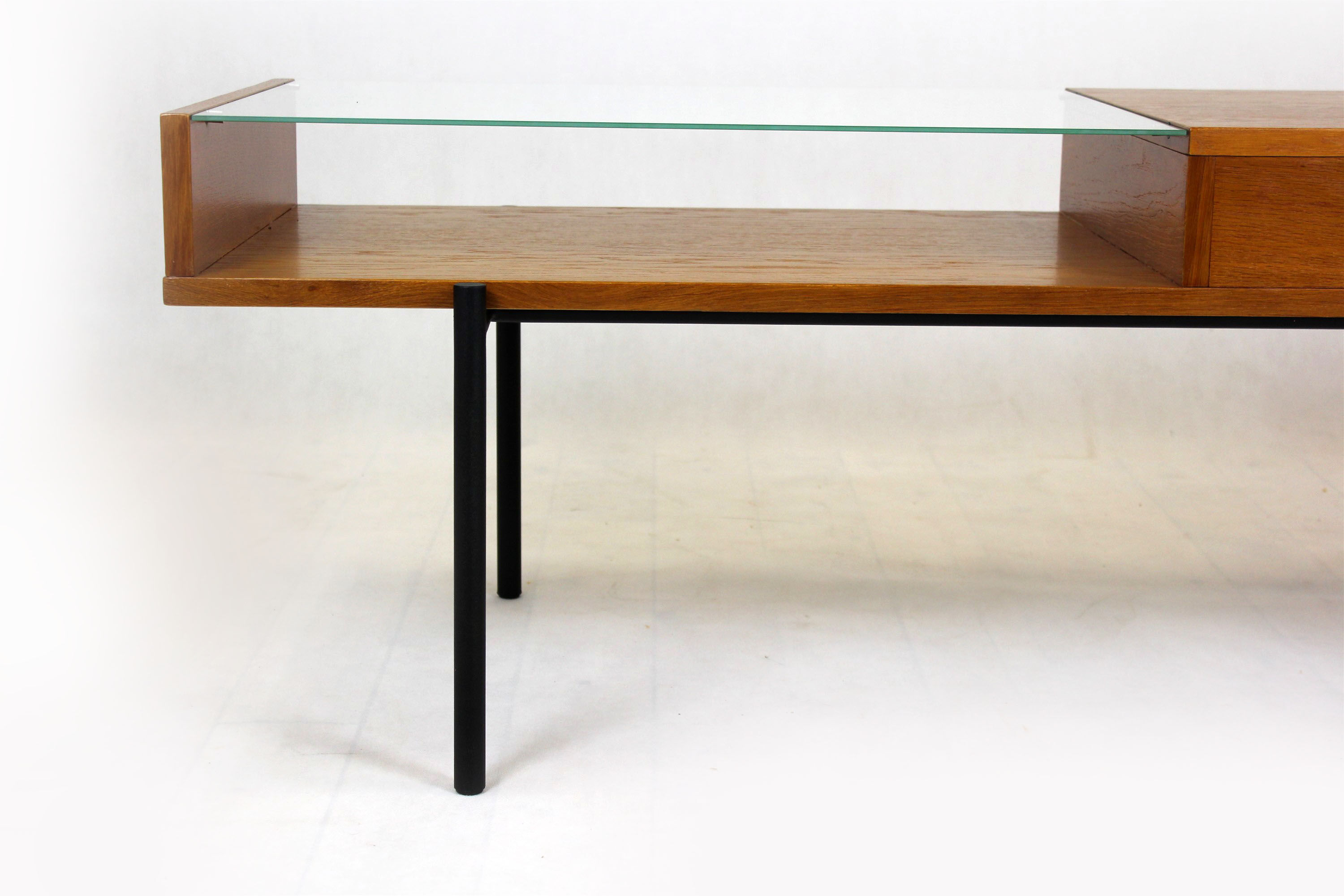 Oak coffee table with a glass top from Onv olomouc, 1970s