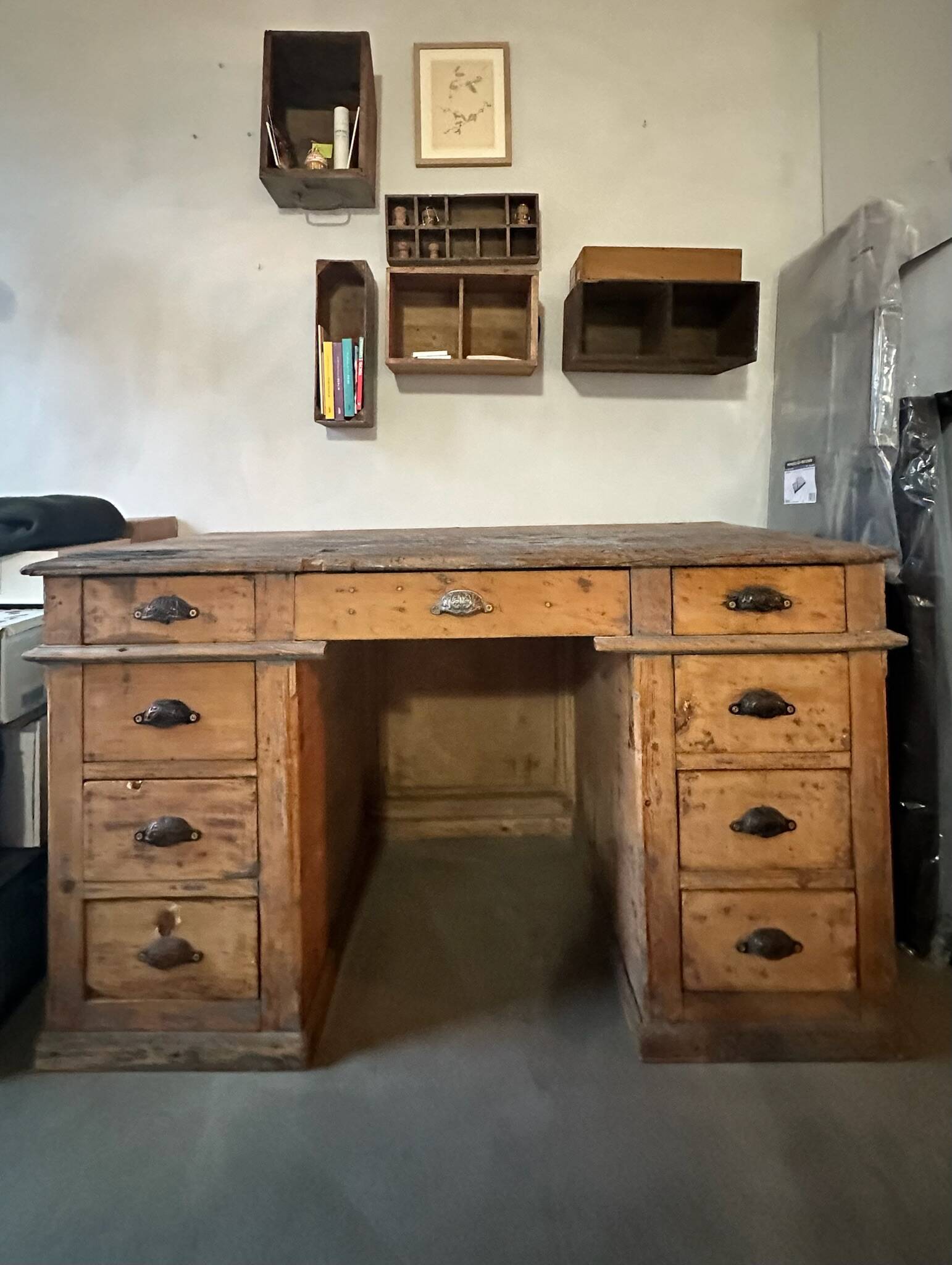 Antique large desk from a trade / workshop desk – late 19th / early 20th century