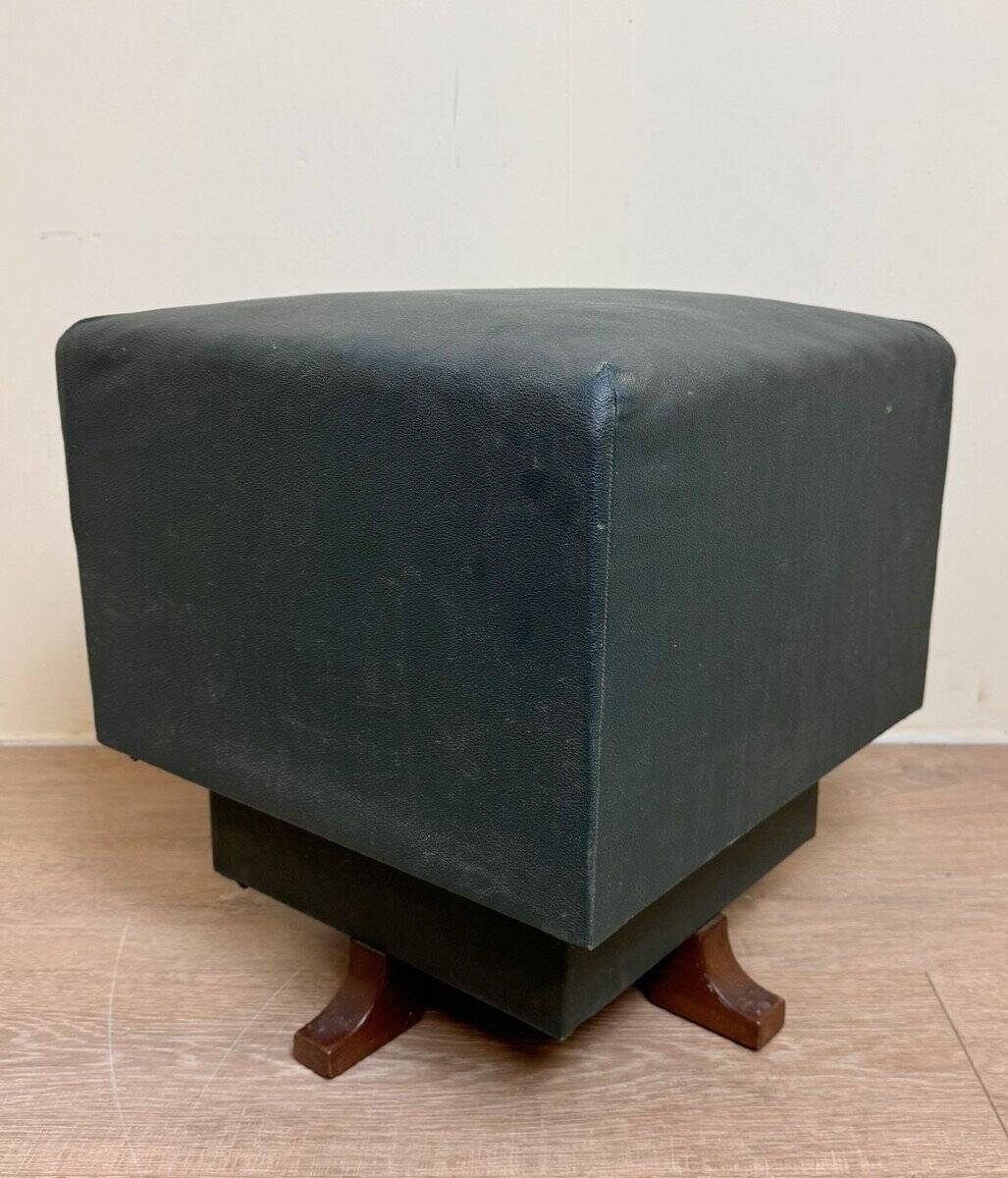 Designer swivel leather stool with teak leg