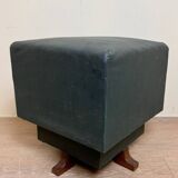 Tabouret pivotant design en cuir avec pied en teck