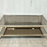 Vintage brass coffee table, mirror and smoked glass