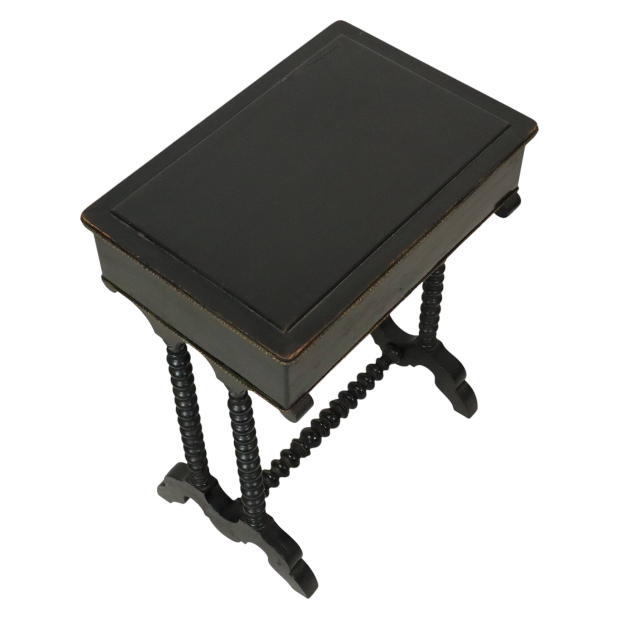 Black Lacquered Antique Sewing Table Side Table Mahogany 19th Century