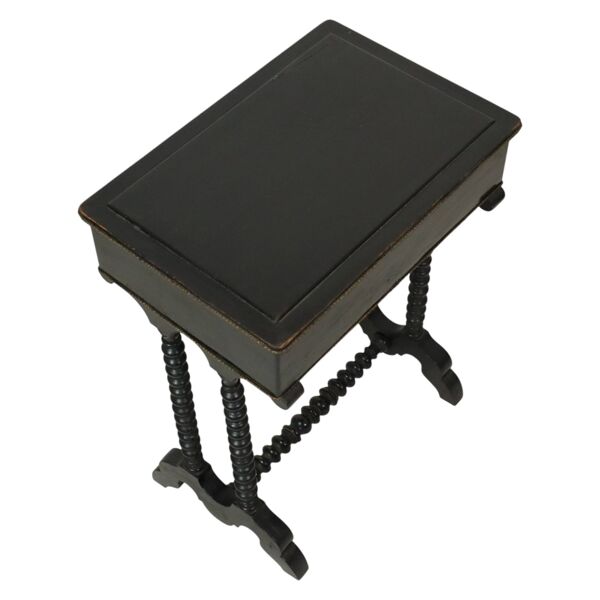 Table de couture antique laquée noire, table d'appoint en acajou, 19e siècle.