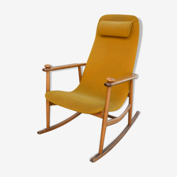 Fauteuil danois rocking chair années 50/60 jaune orangé