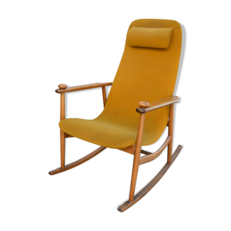 Fauteuil danois rocking chair années 50/60 jaune orangé