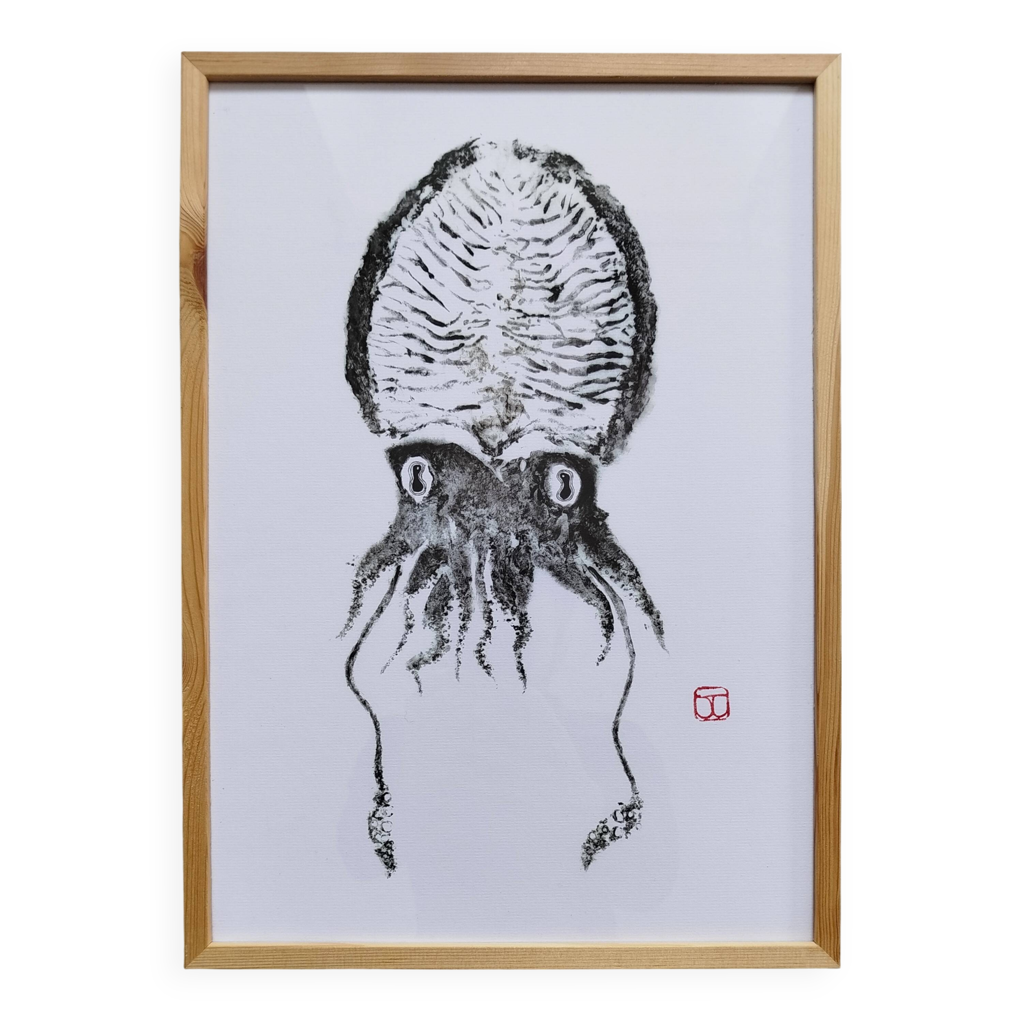 Impression d'art encadrée, "Gyotaku d'une seiche"