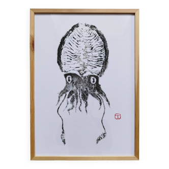 Framed Art Print, "Gyotaku of a Cuttlefish"