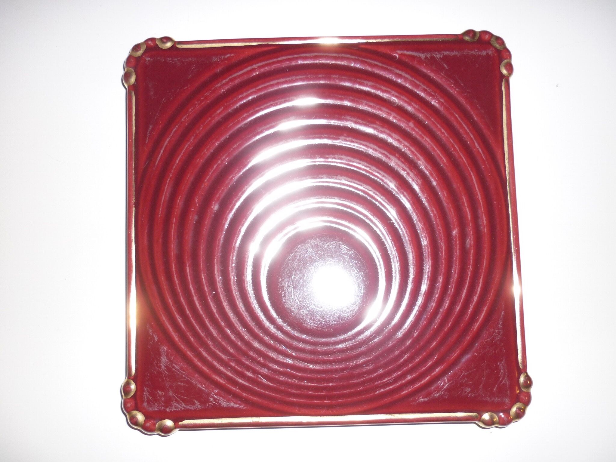 Vallauris ceramic red and gold trivet 1950