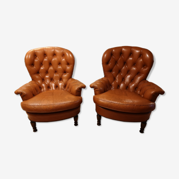 Pair of leather chesterfield chairs
