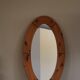 Large oval wall mirror in solid pine by Glasmäster Markaryd, Sweden, 1960s.