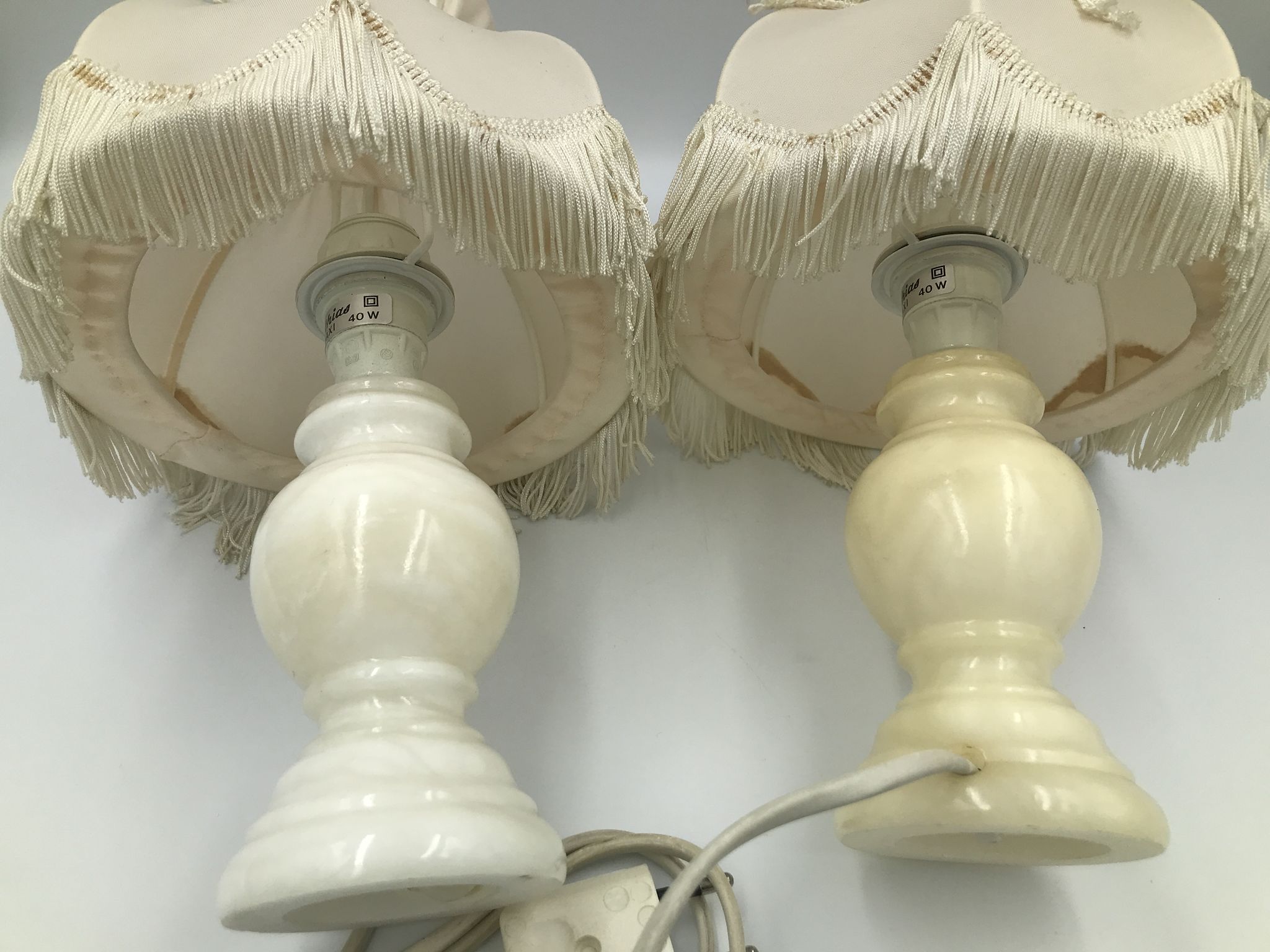 Pair of bedside lamp with vintage fringed shade
