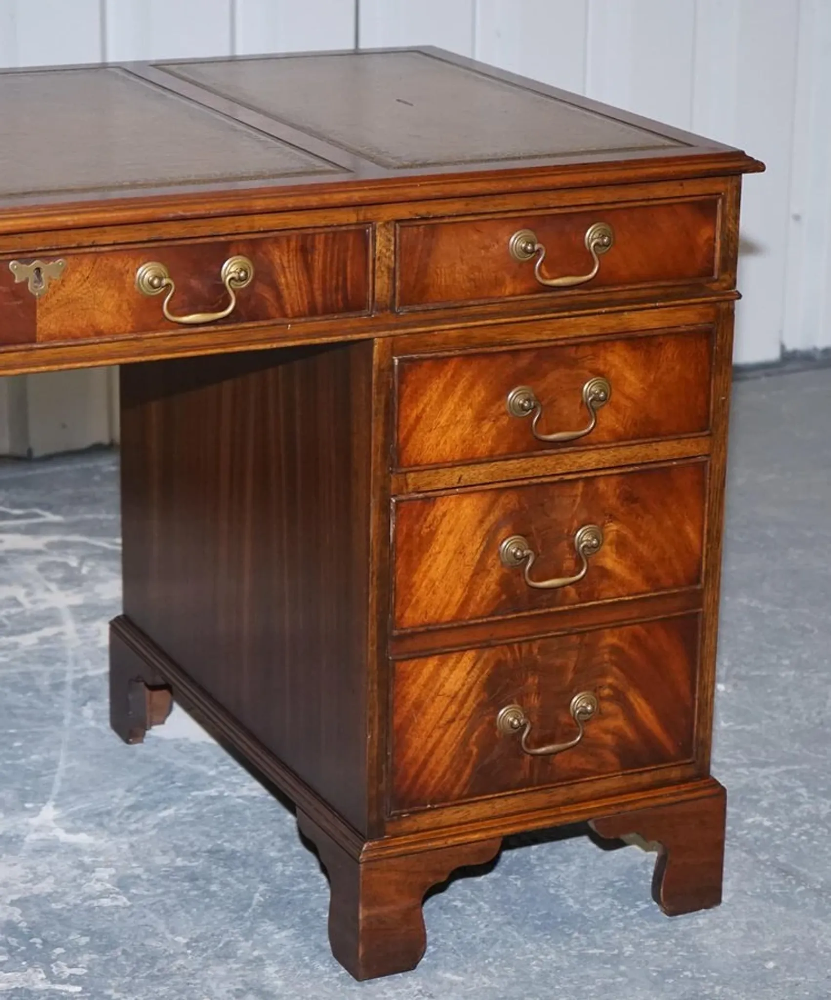 Vintage Green Hunter Leather Pedestal Desk by Bevan Funnell
