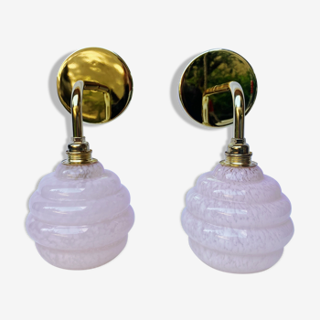 Appliques globe en verre Clichy rose pastel