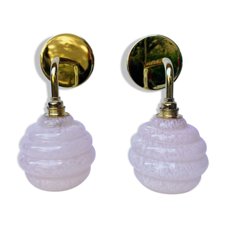 Vintage glass globe sconces Clichy pastel pink