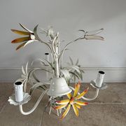 Vintage floral metal painted chandelier – 3 lights – 1970s
