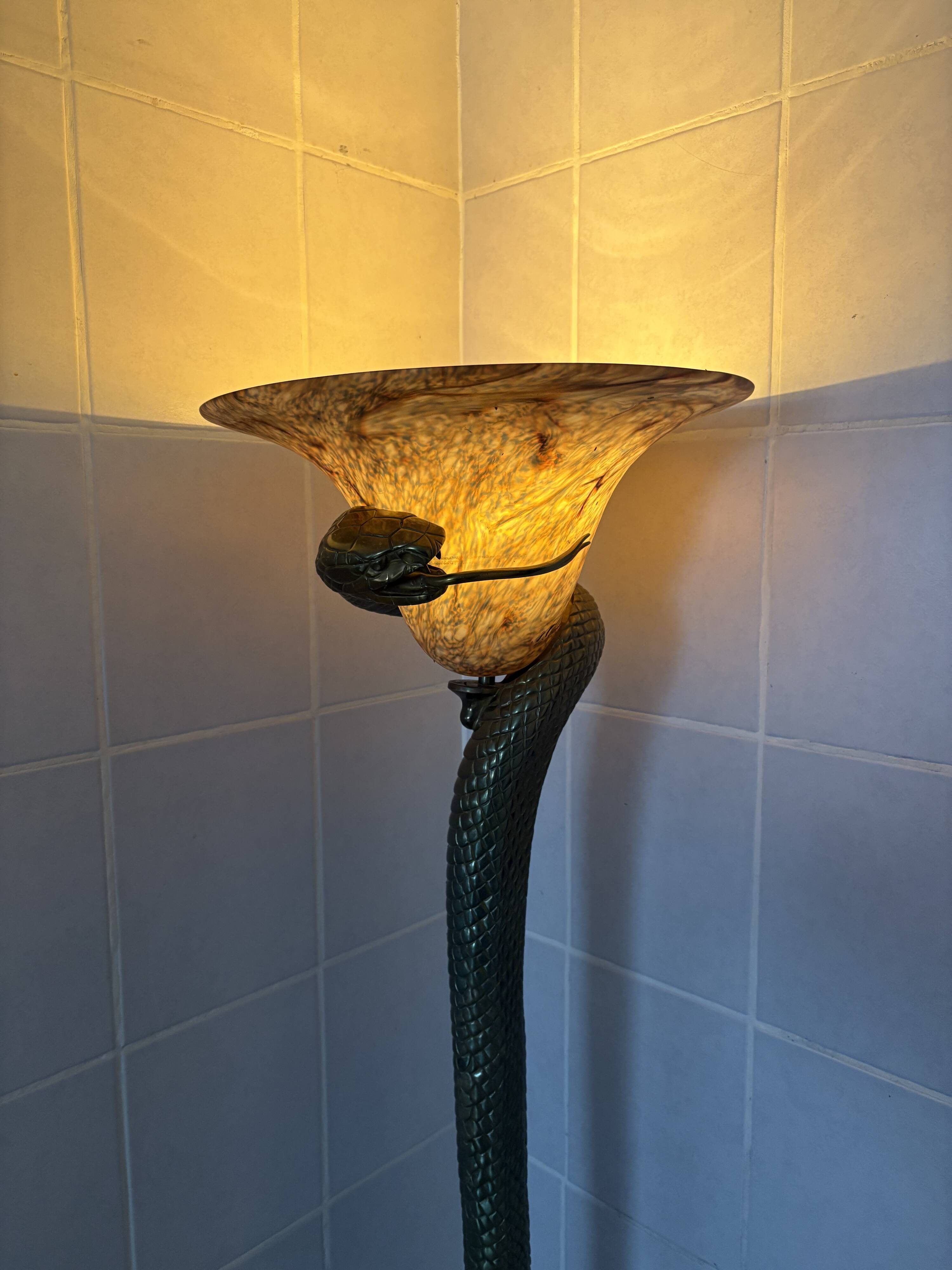 Tentacion Floor Lamp in Bronze and Opaline Edgard Brandt