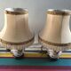 Pair of ancient ceramic lamp Moustiers style with vintage cream lampshades