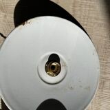 Trio of vintage green enamelled sheet metal lampshade pendants