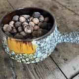 Vallauris ceramic pan – turquoise lava enamel – 1950s/1960s