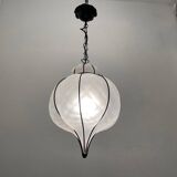 Suspension en fer forgé et verre de Murano des années 1980