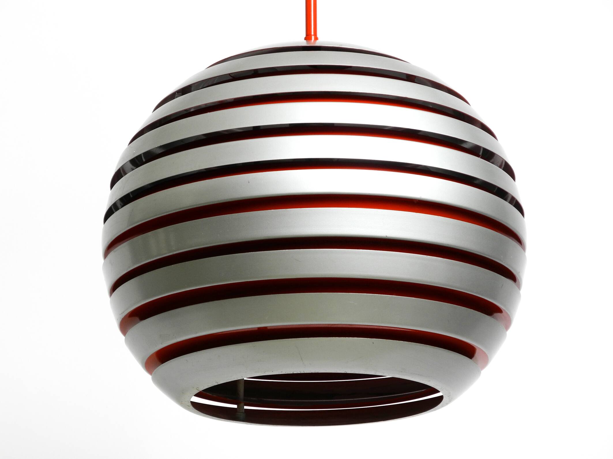 1960s spherical Space Age ceiling lamp with slats made of heavy metal