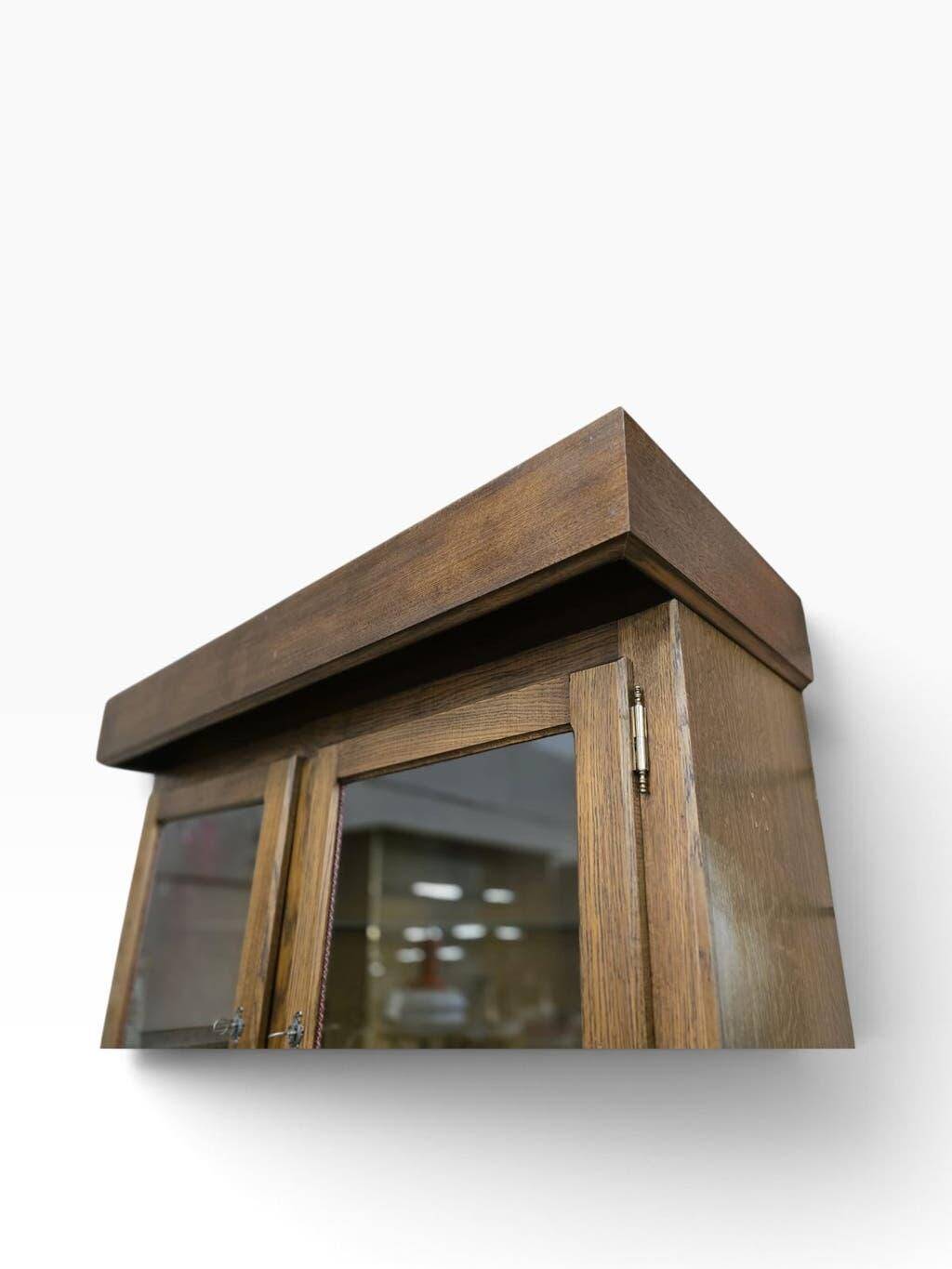 Robust vintage wooden display cabinet